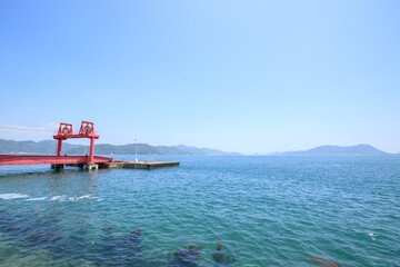 フェリー発着所と瀬戸内海　大久野島　広島県竹原市　ferry terminal and Setonaikai Okunojima Island Hiroshima Takehara city