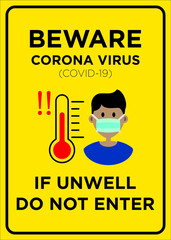 Vector Poster: Beware Corona Virus, if unwell, do not enter