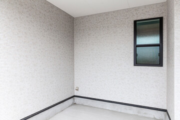 Perspective of Empty white basement concrete room.