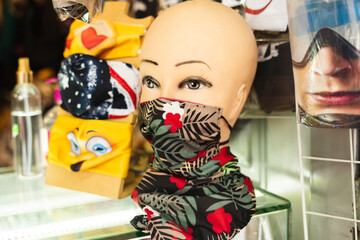 Biosecurity implements, covered mouths, in the city