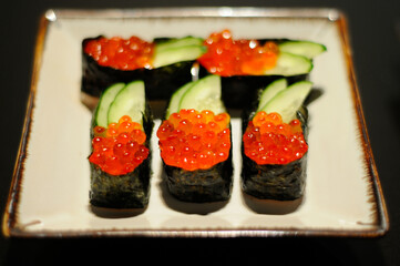 Salmon Roe Nigiri Sushi on a Tray