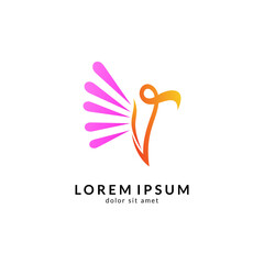 Bird logo vector, simple flat design style, modern flying bird icon/symbol