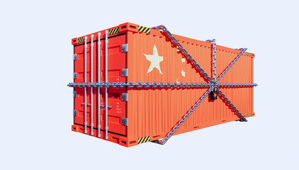 3d rendering of cargo container and  China trade lockdown by coronavirus concept design.