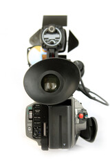 Professional film camera DVC. Digital camera. reportage camera. Journalist. Video camera