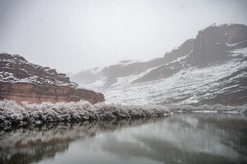 Snowfalling at Arches National Park