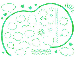 吹き出しセット01_03（手描きの水彩風吹き出しとハート）