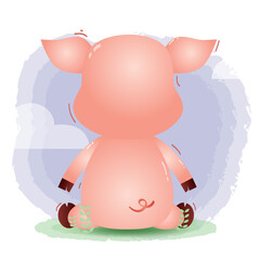 cute little pig in the children's style. cute cartoon little pig vector illustration