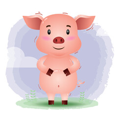 Obraz na płótnie Canvas cute little pig in the children's style. cute cartoon little pig vector illustration