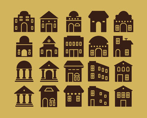 Icon building and home with brown background