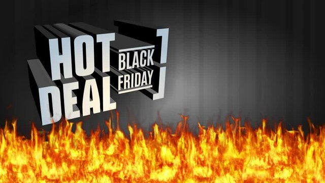 black friday reduction deal concept with large 3d alloy writing sparkling and floating over glowing burning