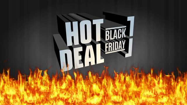 black friday discount deal concept with huge 3d alloy writing brilliant and floating over warm blaze