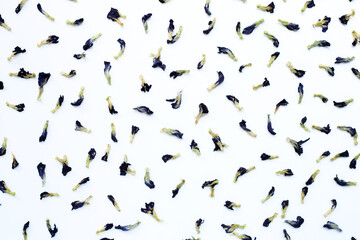 Sun dried butterfly pea on white background.