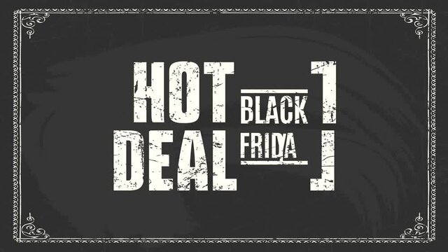 black friday hot deal signboard for shopping mall store with white chalk header over dark chalkboard