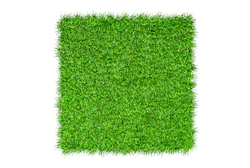 Top view of Green artificial grass isolated on white background.