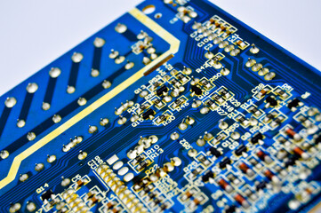 Hi-tech electronic circuit board isolated on white background