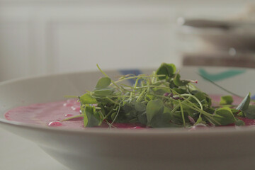 bowl of beets with clover