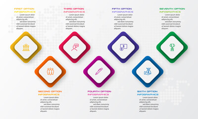 Business infographics template 7 steps with square,Element for design invitations,Vector illustration.
