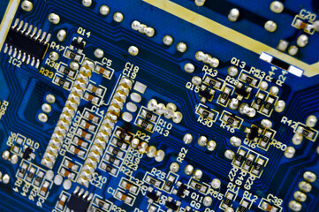 Hi-tech electronic circuit board detail background shot