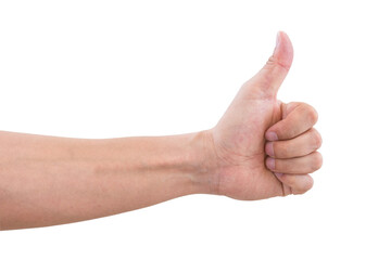 Male hand gesture with thumb up and sign collection isolated on white background