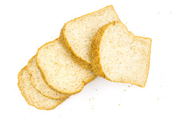 Rich and soft whole wheat bread slices isolated on white background