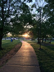 Sunset on a nature trail in a public park