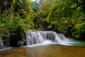 Huai-mae-kha-min waterfall beautiful 2th floor waterfall in the national park of Kanchanaburi Thailand