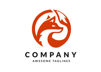 creative simple orange fox head with circle logo design,Orange Round Fox Logo Template. Animal Illustration