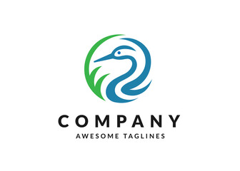 abstract simple heron or stork circle vector logo illustration