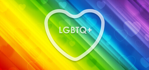 LGBTQ Pride Month abstract colorful background with hearts and blurred stripes. Vector design
