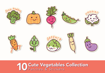 Set of Cute Vegetables Patch and stickers