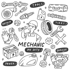 Mechanics Tools and Equipments Set In Doodle Style © mhatzapa