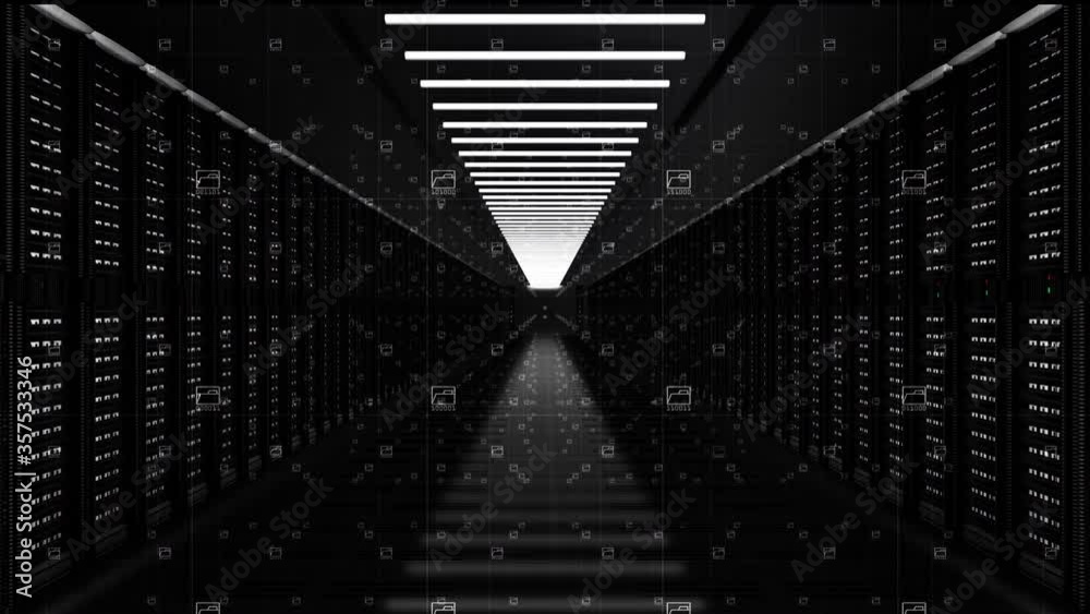 Poster digital data network servers in a server room of a data center or isp with electric circuit high spe