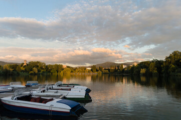 Freiburg's Seepark Sunset with boats