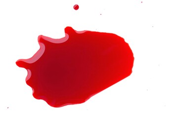 Blood drop isolated on white background.Red spot. Blood splatter on white. Blood stains