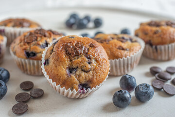 sweet home made chocolate blueberry muffins on a table