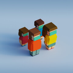 Family Social Distancing in New Normal after Coronavirus Pandemic 3D Voxel Illustration