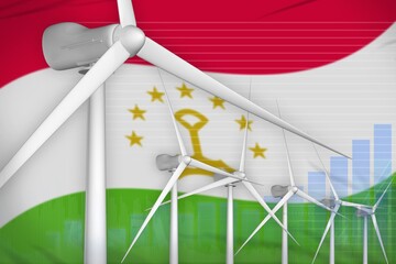 Tajikistan wind energy power digital graph concept - green natural energy industrial illustration. 3D Illustration