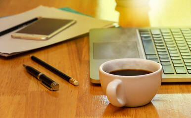 cup of coffee and laptop