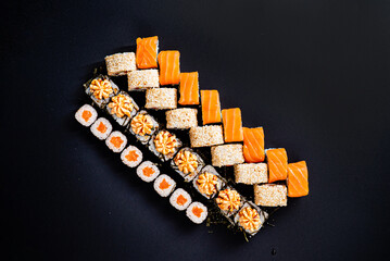 sushi set on the black background