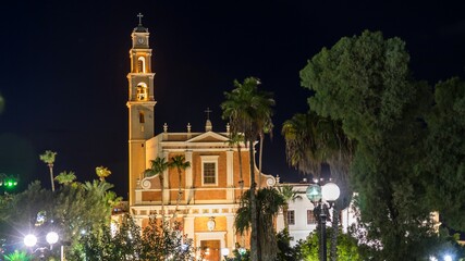 St. Peter's church in the Old Jaffa city at night, Tel Aviv, Israel.