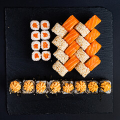 sushi set on the black background