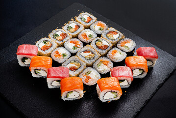 sushi set on the black background