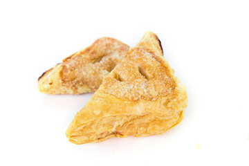 Piece of pineapple pie on white isolated.