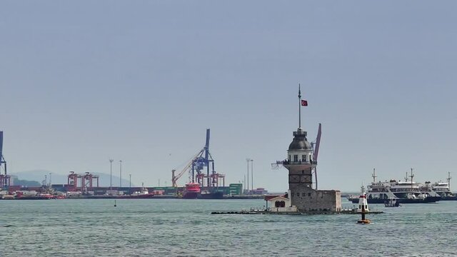 Hyperlapse of Leander's Tower or the Maiden's Tower in Istanbul, Turkey
