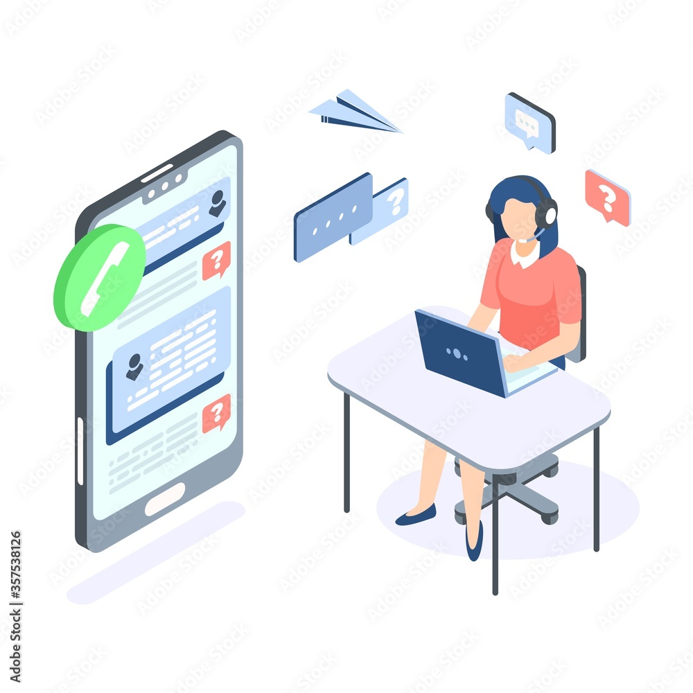Poster call center isometric concept. support customer help web banner. vector illustration professional su