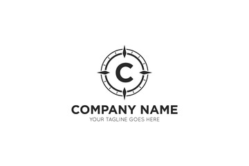 Initial letter c compass, outdoor logo and icon vector illustration