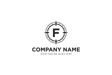 Initial letter f compass, travel logo and icon vector illustration