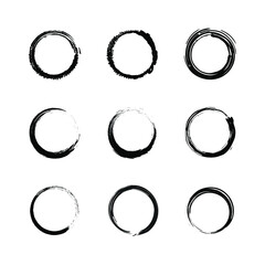 Set Black Collection Grunge Circle Brush Vector Design Strokes