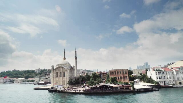 Ortakoy mosque, cami - famous and popular landmark in Istanbul, Turkey. next to Bosporus bridge