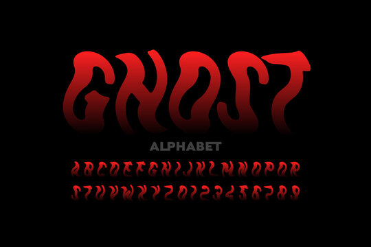 Ghost style font, Halloween alphabet, letters and numbers